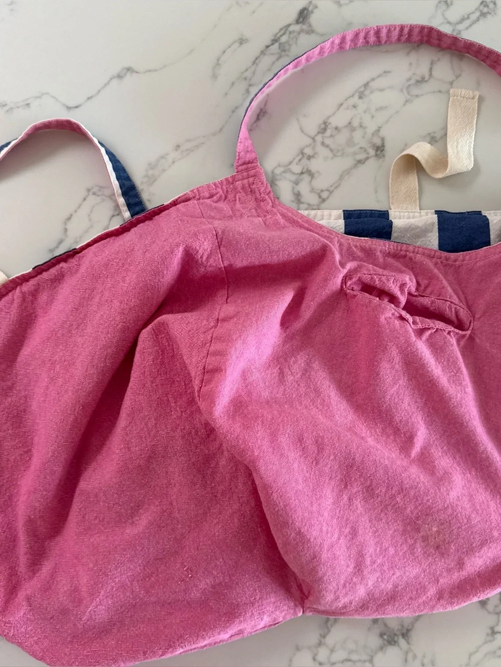 Mersea Gemini Reversible Beach Bag Tote - Blue / White Stripe & Pink